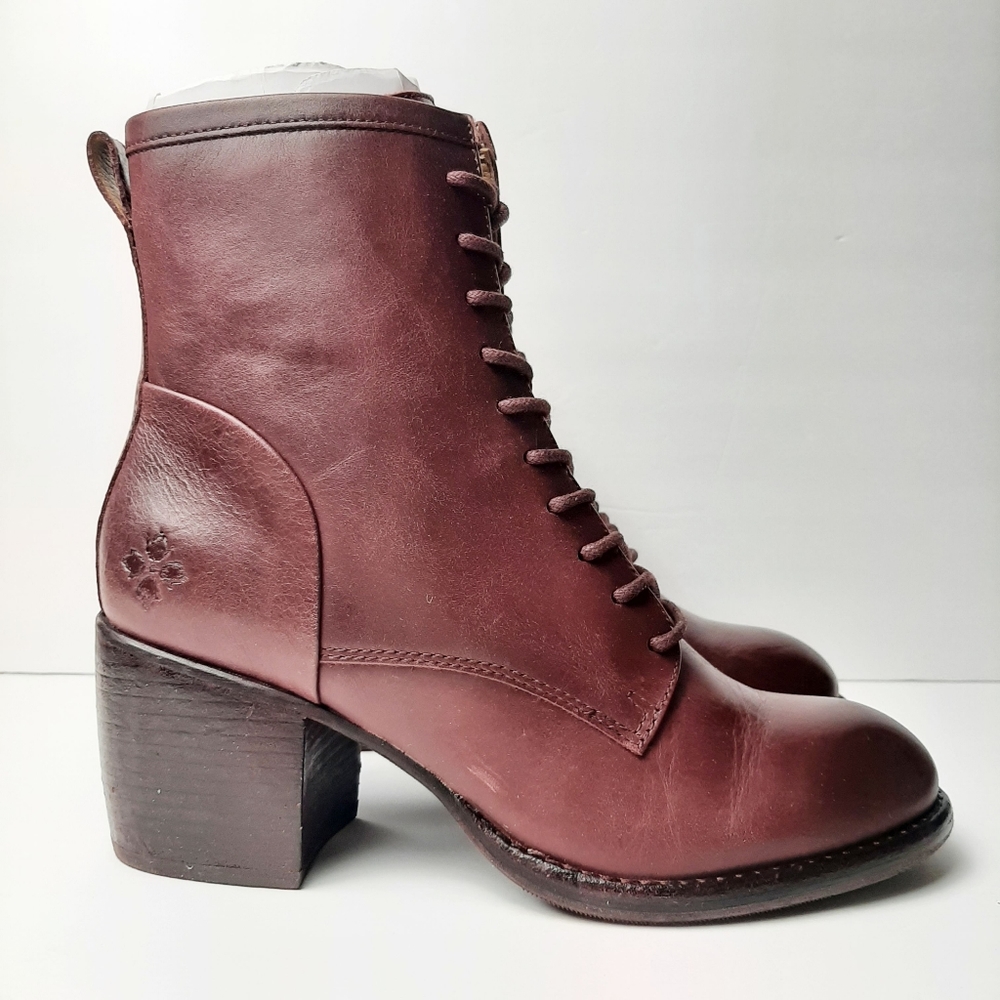 Patricia Nash Sicily Leather Heeled Boots Merlot Lace Up Zipper Size 8.5 - Picture 1 of 6